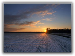 9.2.: Das Rot der Abendsonne lsst den Schnee auf dem Feld erstrahlen.