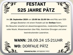 Einladung zum Festakt 525 Jahre Ptz