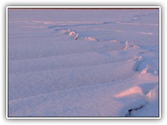 Eine Eisverwerfung mit leichten Schneeverwehungen zog sich quer �ber den See.